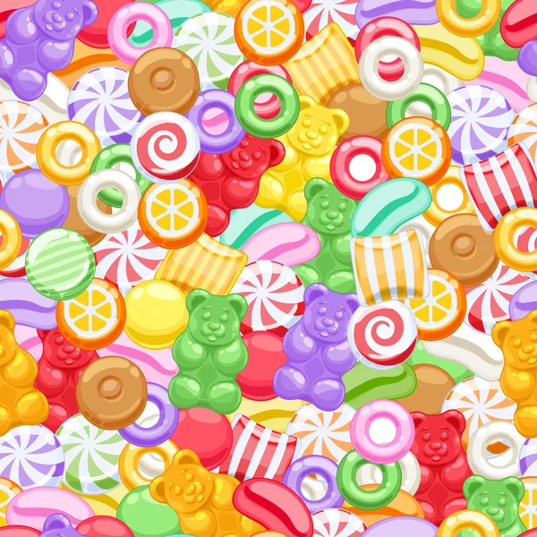 Seamless assorted sweets candies background. Vector Graphics