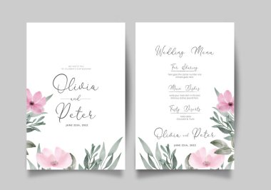 Zarif çiçek çelengi düğün kartı şablonu. Vektör çizimi. EPS 10