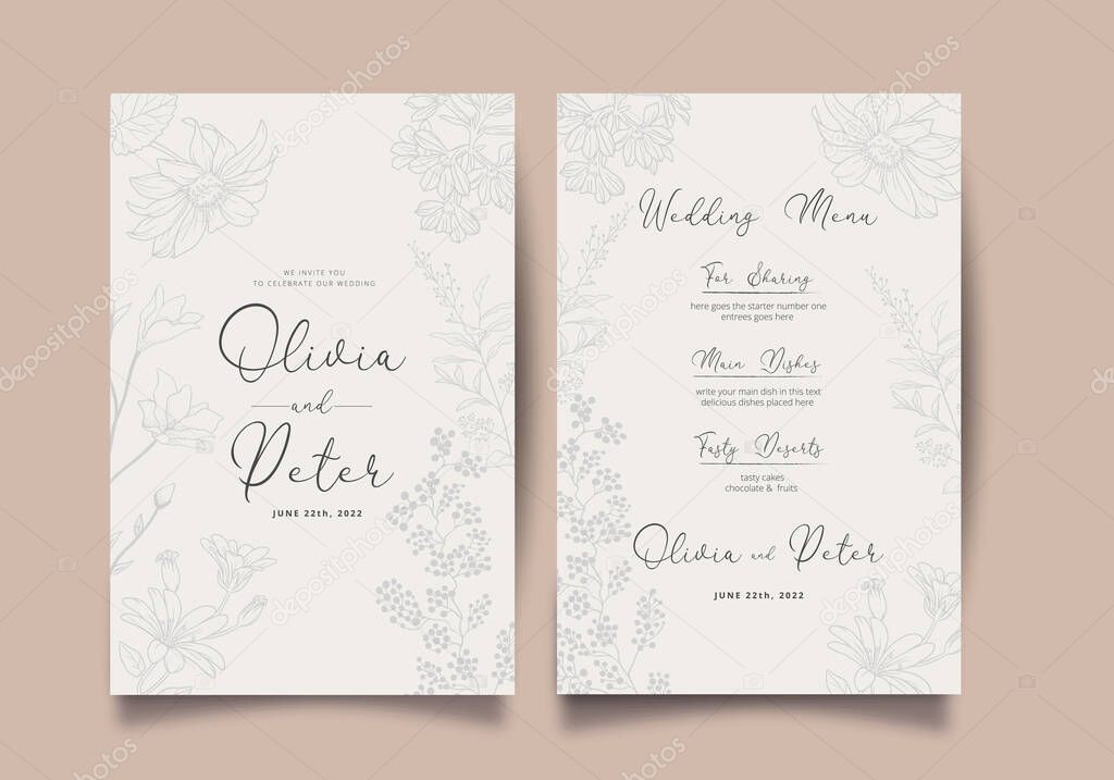 Elegant floral wreath wedding card template. Vector illustration. EPS 10