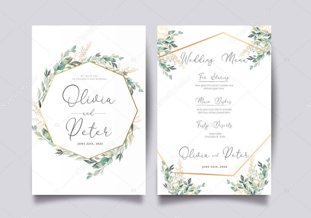 Elegant floral wreath wedding card template. Vector illustration. EPS 10