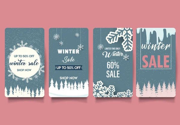 Een Set Abstracte Winterachtergronden Voor Social Media Verhalen Kleurrijke Winterspandoeken — Stockvector