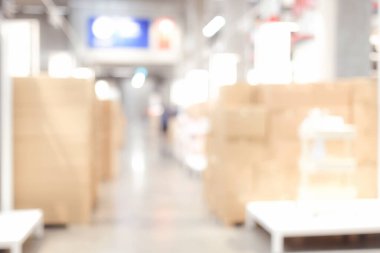 Bulanık depo arka planı, bulanık depo fabrikası, endüstri deposu alanı ve soyut bokeh ışık arka planı, ticari lojistik dağıtım depolama konsepti, afiş, arkaplan