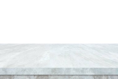 Boş beyaz mermer taş masa beyaz zemin, pankart, masa üstü, raf, yiyecek için tezgah tasarımı, ürün ekran montaj arkaplanı, şablon