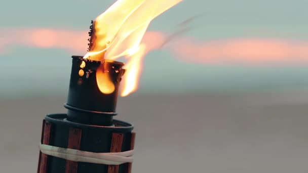 Bambusová pochodeň hoří na pláži — Stock video