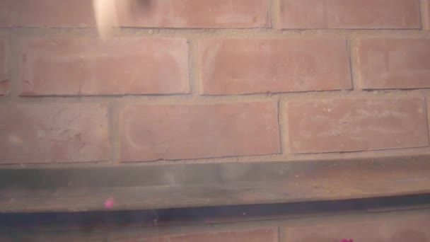 Petard ontplofte tegen een stenen muur — Stockvideo