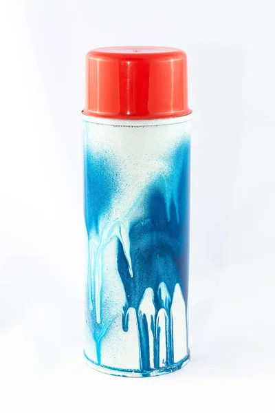 Blue Spray Paint Can on White Background — Stock Photo, Image