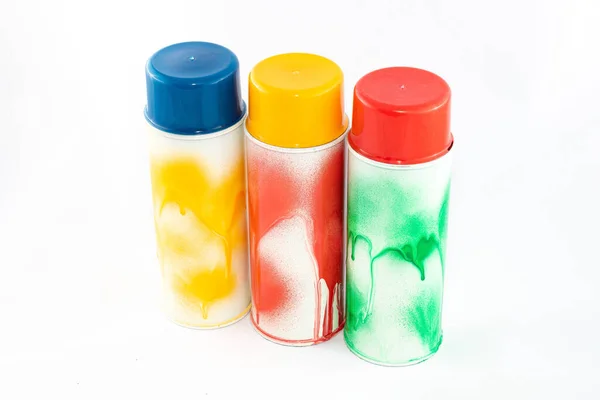 Three Colored Spray Paint Cans on White Background — Stock Photo, Image