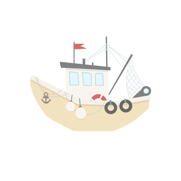 Fishing Boat Flat Vector Illustration — Stock Vector