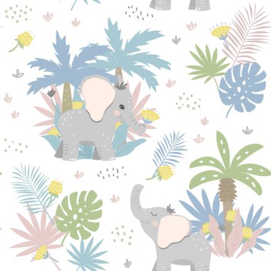 Yavru fillerle kusursuz orman konuşmaları. Paket kağıdı, ovalama ve tekstil için şirin bebek dokusu.. 