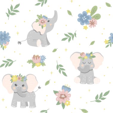 Yapraklı kusursuz desen. çizgi film çocuk tarzı. Kumaş ve tekstil için harika. Vektör İllüstrasyonu