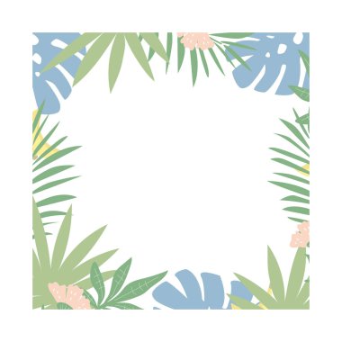 Tropik yapraklar kare şeklindedir. Düz tasarım, vektör illüstrasyonu