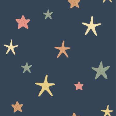 Denizyıldızı desenli kusursuz denizyıldızı deseni. Kumaş, ambalaj, tekstil, duvar kâğıdı ve giysi için şirin çocuklar..
