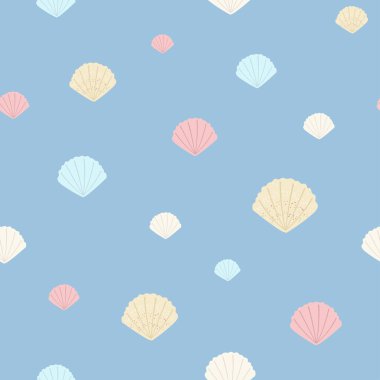 Deniz kabukları ile basit, pürüzsüz deniz deseni. Kumaş ve tekstil için harika. Vektör İllüstrasyonu