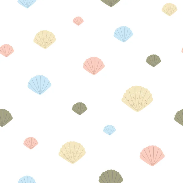 貝殻を使ったシンプルなシームレスな海洋パターン ファブリック 繊維のための素晴らしい ベクターイラスト — ストックベクタ