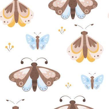 Boho kelebekleriyle kusursuz desen. Kumaş ve tekstil için harika. Vektör İllüstrasyonu