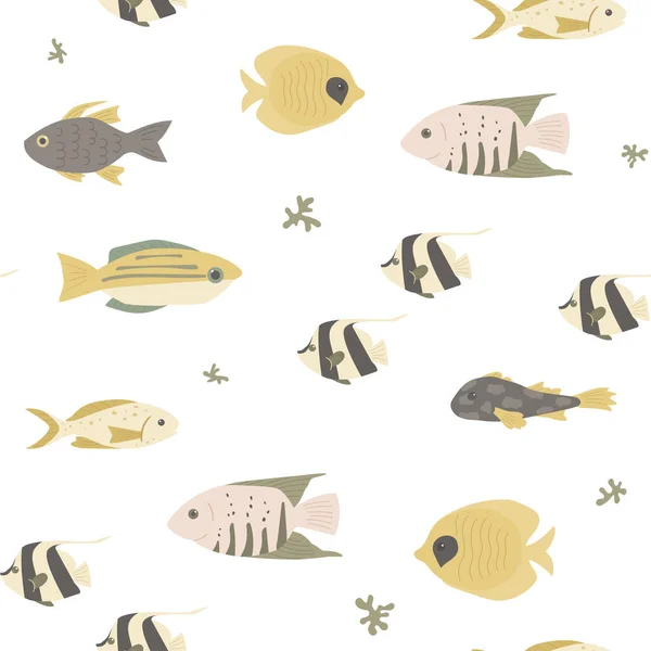 Seamless Marine Pattern Various Fishes Great Fabric Textile Vector Illustration — Stock Vector