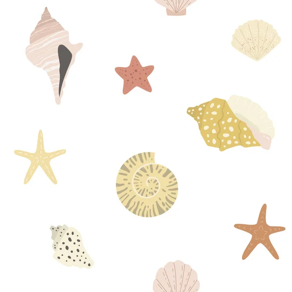 Простой Морской Узор Морскими Моллюсками Морскими Звездами Отлично Подходит Текстиля — стоковый вектор