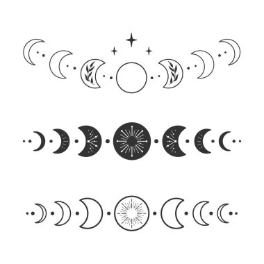 Phases of the moon. Celestial vector set. Perfectly look on t-shirt, poster, cards, apparel design.