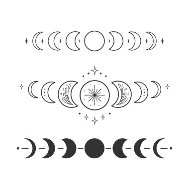 Phases of the moon. Celestial vector set. Perfectly look on t-shirt, poster, cards, apparel design.