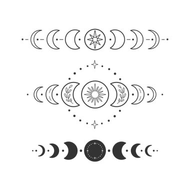 Phases of the moon. Celestial vector set. Perfectly look on t-shirt, poster, cards, apparel design.