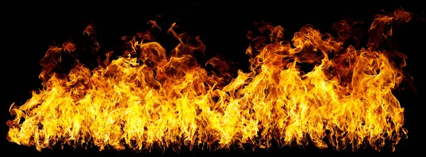 Real Firewalls Hot Flames Burning Black Background — Stock Photo, Image