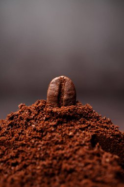 Kahve çekirdekleri yakın çekim için fotokopi alanı ile karışık kavrulmuş kahve yığınına. Kahve tazeliği kavramı