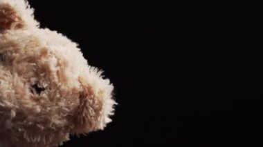 Siyah arka plandaki kahverengi sevimli oyuncak ayıyı kapat.