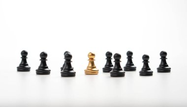 Altın satranç piyonu etki ve güç göstermek için ekibin yanında duruyor. Lider takımın iş yönetimi kavramı, başarılı bir yarışma galibi ve nüfuzlu bir lider.