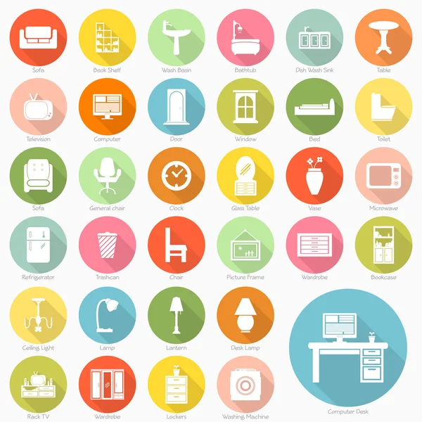 Set of furniture flat icons design, vector eps10 — Stock Vector