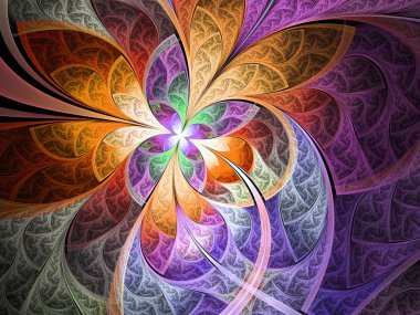 renkli fraktal çiçek veya kelebek, yaratıcı grafik tasarım için dijital sanat
