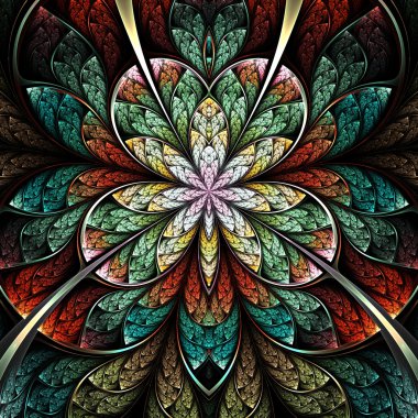 Koyu parlak fraktal çiçek, yaratıcı grafik tasarım için dijital sanat