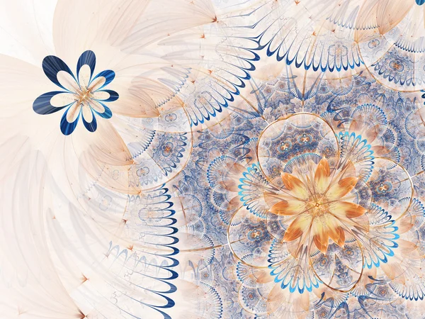 Fiore frattale arancio chiaro e blu, opere d'arte digitali per un design grafico creativo — Foto Stock