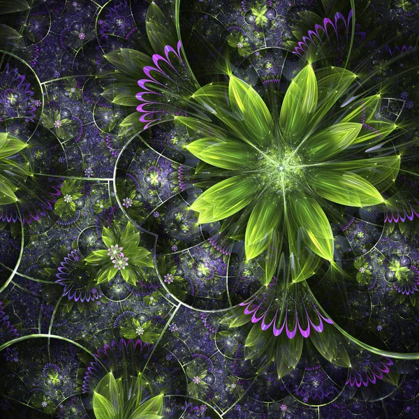 Glossy green fractal flowers, digital artwork for creative graphic design — Stok fotoğraf