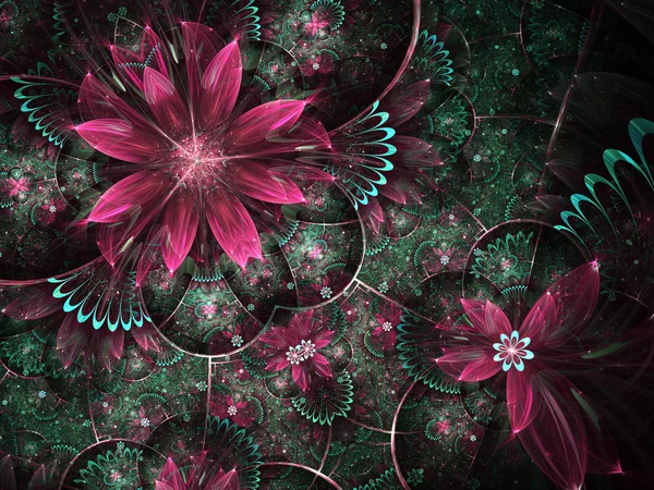 Зеленые и красные фрактальные цветы, цифровые произведения искусства для творческого графического дизайна — стоковое фото