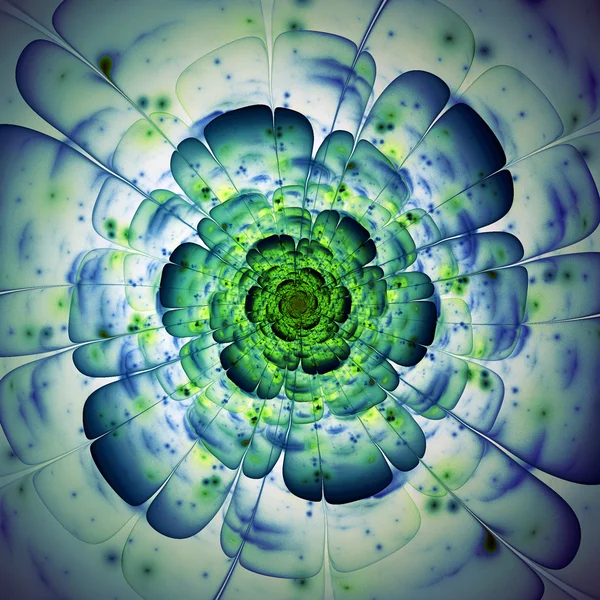 绿色和蓝色的分形花，创意图形设计数码艺术作品 — 图库照片