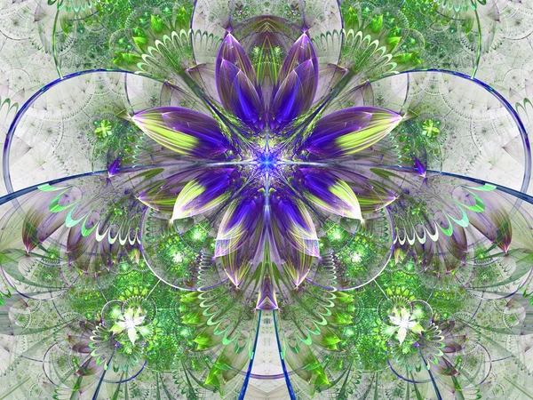 Green and blue fractal flower, digital artwork for creative graphic design — Stock Photo, Image