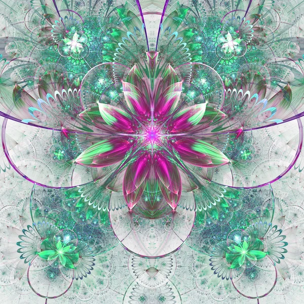 Легкий фрактальний квітковий візерунок, цифрове мистецтво для творчого графічного дизайну — стокове фото
