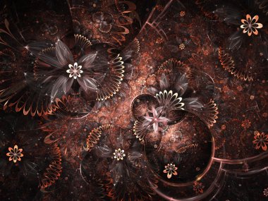 Sıcak tonlu fraktal çiçekler, yaratıcı grafik tasarım için dijital sanat