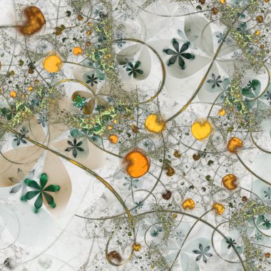 Çiçek fraktal desenle sarı kiraz, yaratıcı grafik tasarım için dijital sanat