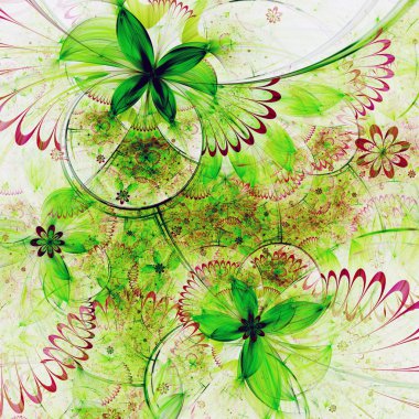 yeşil ve kırmızı fraktal çiçekler, yaratıcı grafik tasarım için dijital sanat