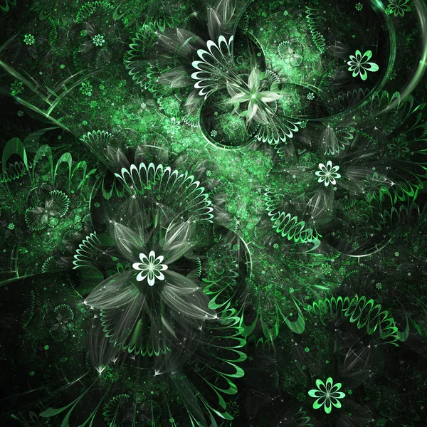 Mörk grön fractal blommor, digitala konstverk för kreativ grafisk design — Stockfoto