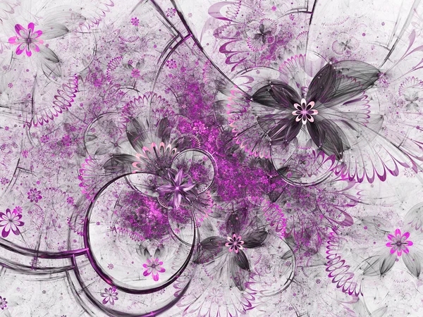 Paarse fractal bloemen, digitale kunst voor creatieve grafisch ontwerp — Stockfoto