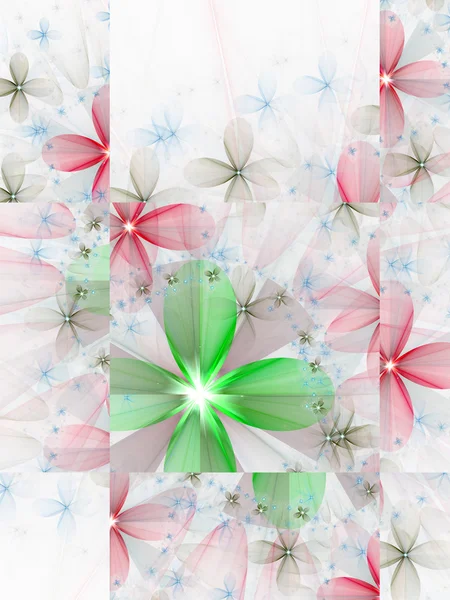 Fiore frattale verde e rosso piastrellato, opere d'arte digitali per una grafica creativa — Foto Stock