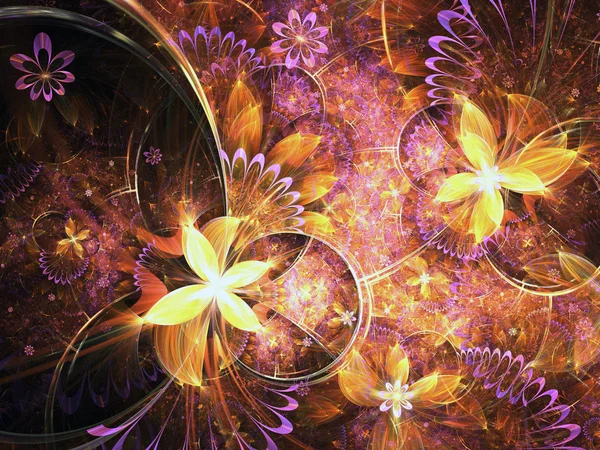 Golden fractal flowers, digital artwork for creative graphic design — Stock Photo, Image