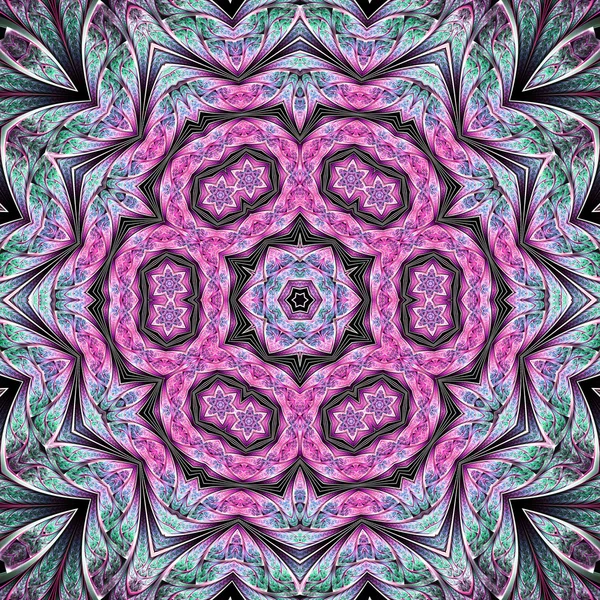 Mandala fractal sem costura folhosa rosa, arte digital para design gráfico criativo — Fotografia de Stock