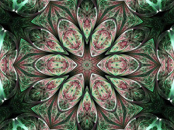 Green flower shaped fractal mandala, digital artwork for creative graphic design — Stock Photo, Image