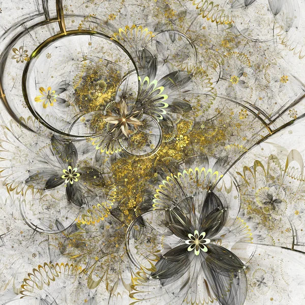 Flores fractales doradas, obra de arte digital para el diseño gráfico creativo Fotos de stock