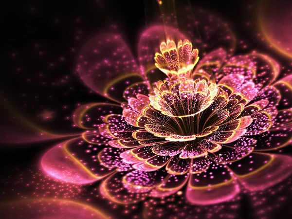 Flor fractal rosa con polen brillante dorado, obra de arte digital para un diseño gráfico creativo Fotos de stock