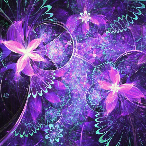 Flores fractales púrpuras, obras de arte digital para el diseño gráfico creativo Fotos de stock libres de derechos