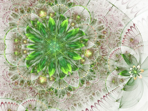 Flor fractal verde claro, obra de arte digital para design gráfico criativo — Fotografia de Stock